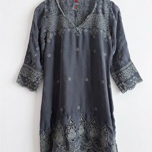 Johnny Was | Embroidered Grey Lace Tunic Top